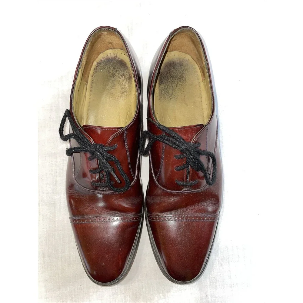 Johnston & Murphy Captoe Dress Shoes Mens Size 9 N Burgundy Leather Oxfords